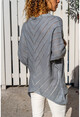 Womens Gray Bias Knitted Seasonal Three Quarter Sleeve Sweater GK-CCK15000