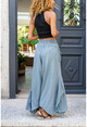 Womens Gray Washed Linen Elastic Waist Asymmetrical Cut Tasseled Loose Trousers Rsd3032