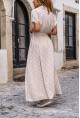 Kadın Gül Kurusu Polo Yaka Kruvaze Beli Lastikli Kendinden Kemerli Yırtmaçlı Elbise BST3386