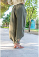 Womens Khaki Waist Elastic Waist Buttoned Mesh Linen Shalwar Trousers Rsd3038