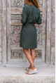 Kadın Haki Modal Beli Bağlamalı Cepli Önü Düğmeli Salaş Elbise Bst3411