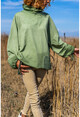 Kadın Haki Yıkamalı Bağlamalı Cepli Salaş Sweatshirt GK-CCKLD350