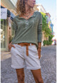 Kadın Haki Yıkamalı Tek Cep Bluz GK-CCK60015