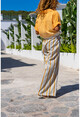Womens Mustard Waist Elastic Pocket Striped Loose Linen Trousers Bst3258