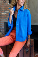 Kadın İndigo Gabardin Çift Cep Çıtçıtlı Gömlek Ceket Bst3454