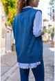 Womens Indigo V-Neck Sleeveless Oblique Striped Vest GK-CCK8010
