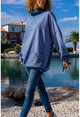 Womens Indigo Washed Loose Sweatshirt with Pockets GK-CCKLD350