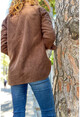 Kadın Kahverengi Kaşe Oversize Çift Cep Ceket Gömlek Bst3275