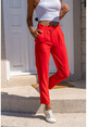 Womens Red High Waist Pocket Pleated Double Leg Pants Bst3173