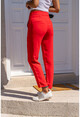 Womens Red High Waist Pocket Pleated Double Leg Pants Bst3173