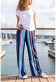 Womens Navy Blue Elastic Waist Wide Leg Loose Trousers CCK9078