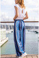 Womens Navy Blue Elastic Waist Wide Leg Loose Trousers CCK9078