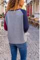 Kadın Lacivert-Bordo Raglan Kol Dikiş Detaylı Kayık Yaka Color Block Sweatshirt Bst3472