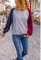 Kadın Lacivert-Bordo Raglan Kol Dikiş Detaylı Kayık Yaka Color Block Sweatshirt Bst3472