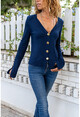Womens Navy Blue Button Detailed Soft Textured Cardigan GK-BST3007
