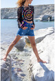 Womens Navy Blue Ripped Denim Shorts with Tassels Bstkt0050