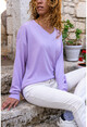 Womens Lilac V-Neck Basic Sweater GK-CCKYN1001