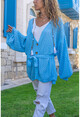 Womens Blue Openwork Buttoned Belted Loose Cardigan GK-CCKKZ1075