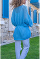 Womens Blue Openwork Buttoned Belted Loose Cardigan GK-CCKKZ1075