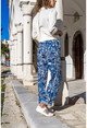 Womens Blue Elastic Waist Elastic Belted Skinny Trousers CCK9081