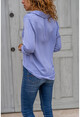 Kadın Mavi Gizli Pat Saten Gömlek BST3211