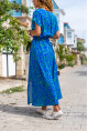 Kadın Mavi Kruvaze Beli Lastikli Önden Yırtmaçlı Uzun Kiloş Elbise Bst3412