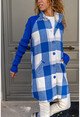 Womens Blue Raglan Sleeve Pocket Buttoned Plaid Garnish Jacket GK-BST3193