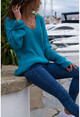 Womens Blue V-Neck Sweater GK-CCK6142