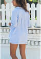 Womens Blue Side Buttoned Skirt Tasseled Shirt GK-AYN1666