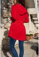 Womens Coral Waist Elastic Pocket Hooded Jacket BST3233