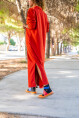 Kadın Mercan Polo Yaka Yanı Yırtmaçlı Tek Cep Uzun Salaş Elbise Bst3463