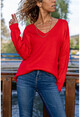 Womens Coral V Neck Loose Soft Textured Basic Sweater GK-CCK7090