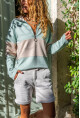 Kadın Mint Yakası Fermuarlı Color Block Polo Yaka Salaş Sweatshirt Bst3471