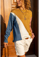 Womens Multi Color Block Boat Neck Loose Sweater GK-CCK1800