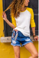 Kadın Sarı-Beyaz Raglan Kol Color Block Bluz 1St7