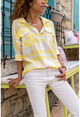 Kadın Sarı Ekose Çift Çep Salaş Gömlek BST3217