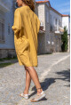 Kadın Sarı Keten V Yaka Cepli Elbise 1St10