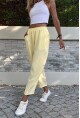 Kadın Sarı Müslin Beli Lastikli Cepli Salaş Pantolon Bst3416