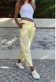 Kadın Sarı Müslin Beli Lastikli Cepli Salaş Pantolon Bst3416