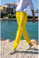 Womens Yellow Elastic Waist Elastic Side Pockets Soft Textured Sweatpants BST3168