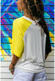 Womens Yellow-Black Block Decollete Loose T-Shirt Bst3265