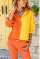 Kadın Sarı-Turuncu Müslin Color Block Salaş Gömlek Bst3458