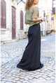 Womens Black Waist Elastic Pocket Wide Leg Crepe Pants BST3222