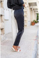 Womens Black-White Color Block Belted Shiny Trousers BST3133