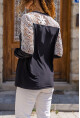Kadın Siyah-Beyaz Dantel Garnili Bluz Cck2525
