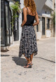 Womens Black-White Patterned Asymmetrical Cut Skirt Bst3242