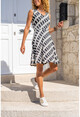 Womens Black and White Sleeveless V-Neck Skirt Dress BST3244
