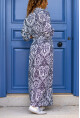 Kadın Siyah-Beyaz Kruvaze Beli Bağlamalı Kolu Lastikli Desenli Viskon Elbise Bst3415