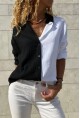 Kadın Siyah-Beyaz Müslin Color Block Salaş Gömlek Bst3458