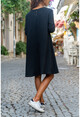 Kadın Siyah Cebi Hasır Detaylı A Kesim Airobin Elbise GK-BST2974